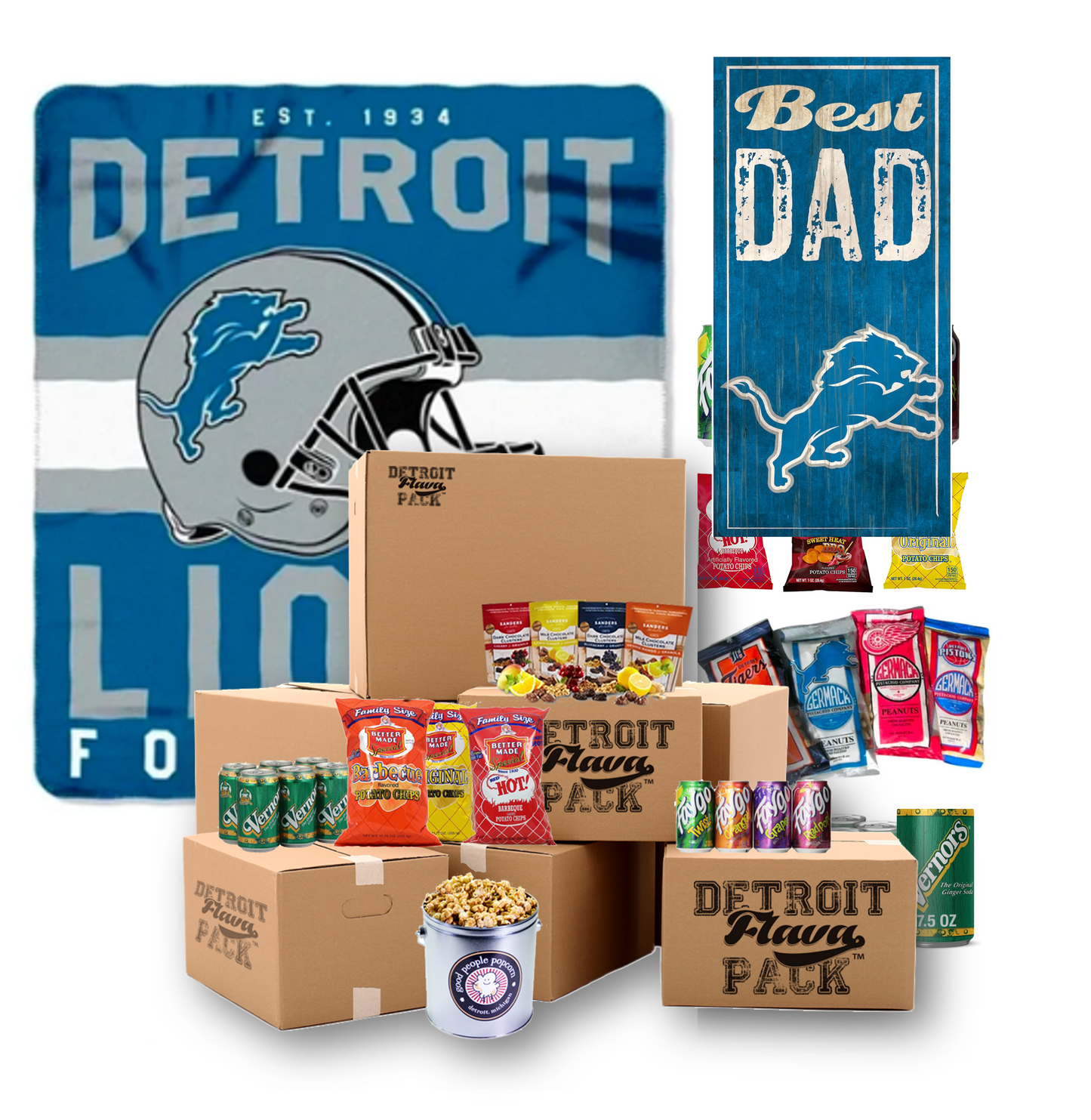 Detroit Lions Best Dad Sign and Blanket Bundle Pack